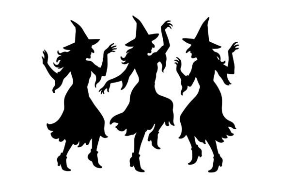 3 Halloween Witch Dancing Silhouette