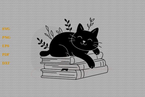 Black Cat Sleeping on Books SVG Cut File