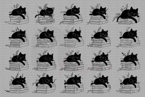 Black Cat Sleeping with Books SVG Bundle
