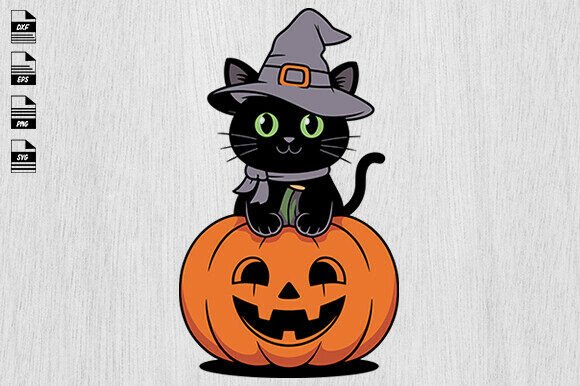 Cat Halloween SVG: Pumpkin with Witch Hat