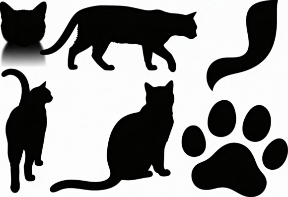 Cat Silhouette SVG Bundle: Paw Print & Tail