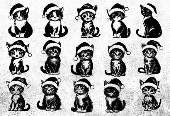 Christmas Cat with Santa Hat SVG Bundle