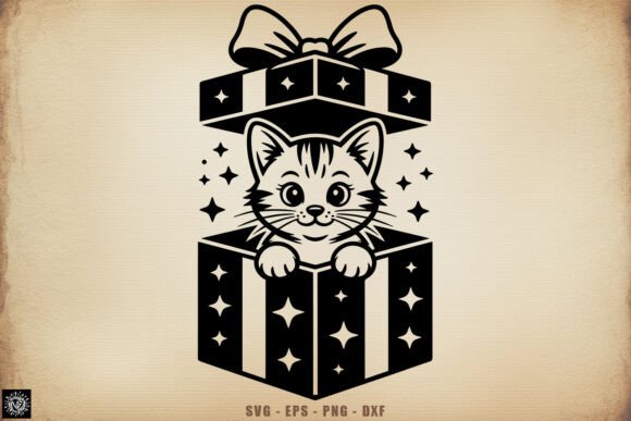 Christmas Kitten in Gift Box SVG