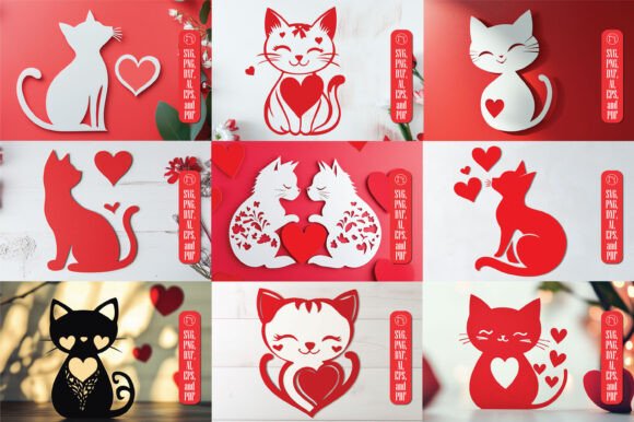 Cricut Valentine Cat SVG Cut File Bundle
