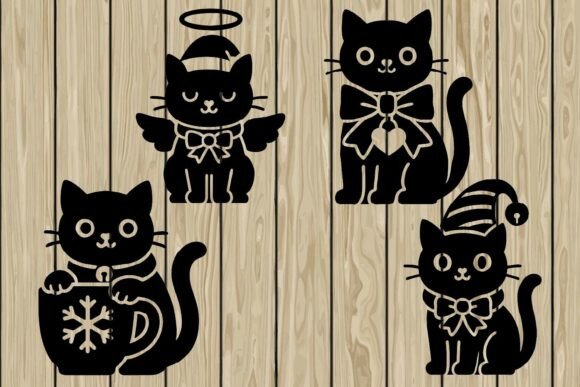 Cute Christmas Cat Silhouette SVG
