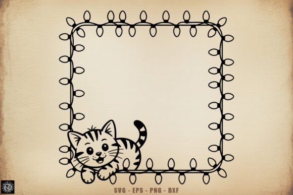Cute Christmas Lights Kitten Frame SVG