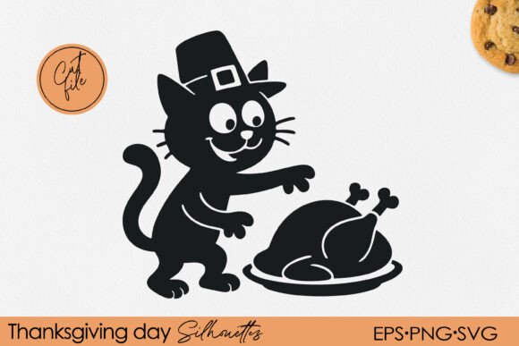 Funny Thanksgiving Cat Silhouette SVG