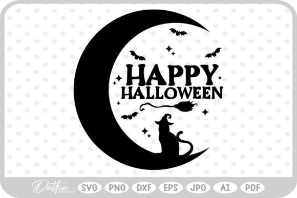 Halloween Moon Cat SVG PNG DXF