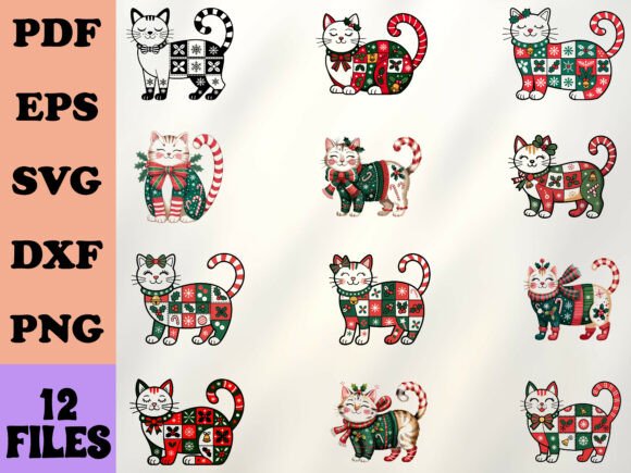 Patchwork Christmas Cute Cat SVG