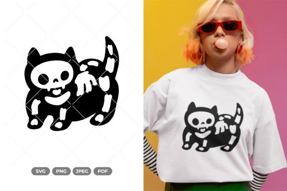 Skeleton Cat SVG Clipart - Cut File