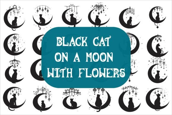 Stylish Moon Cat Icon Vector Set