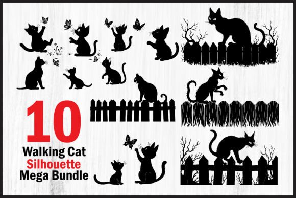 Walking Cat Fence Vector Graphics Bundle
