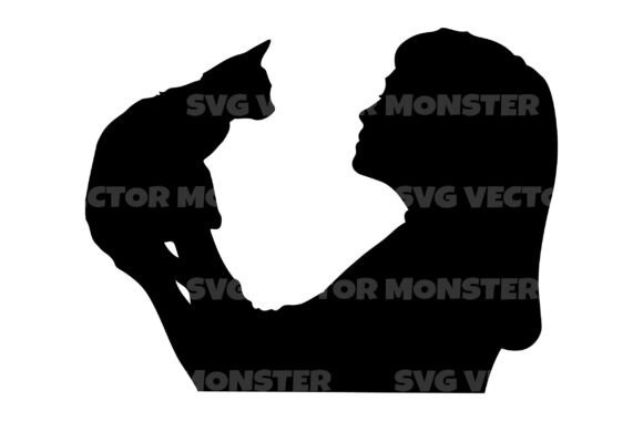 Woman Holds Kitty Cat Svg